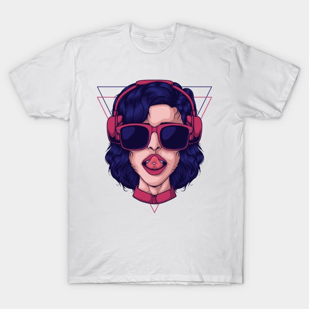 Girl Wearing Headphone T-Shirt by YousifAzeez